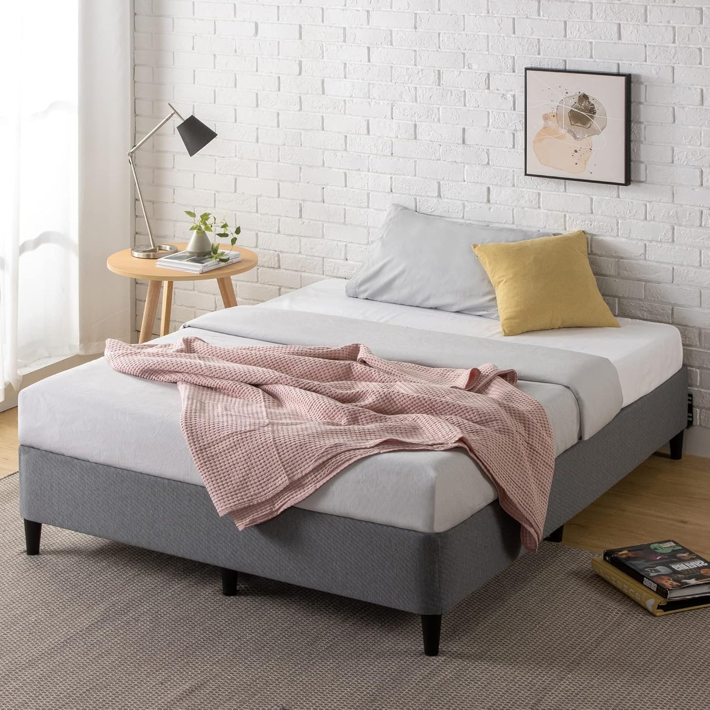 Single Bed Frame, Zinus Upholstery Bed Base Ensemble, Dark Grey