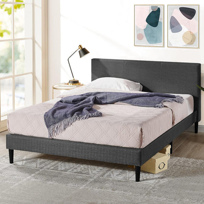 Zinus Liam Queen Bed Frame Platform / Bedroom Furniture/Dark Grey Fabric