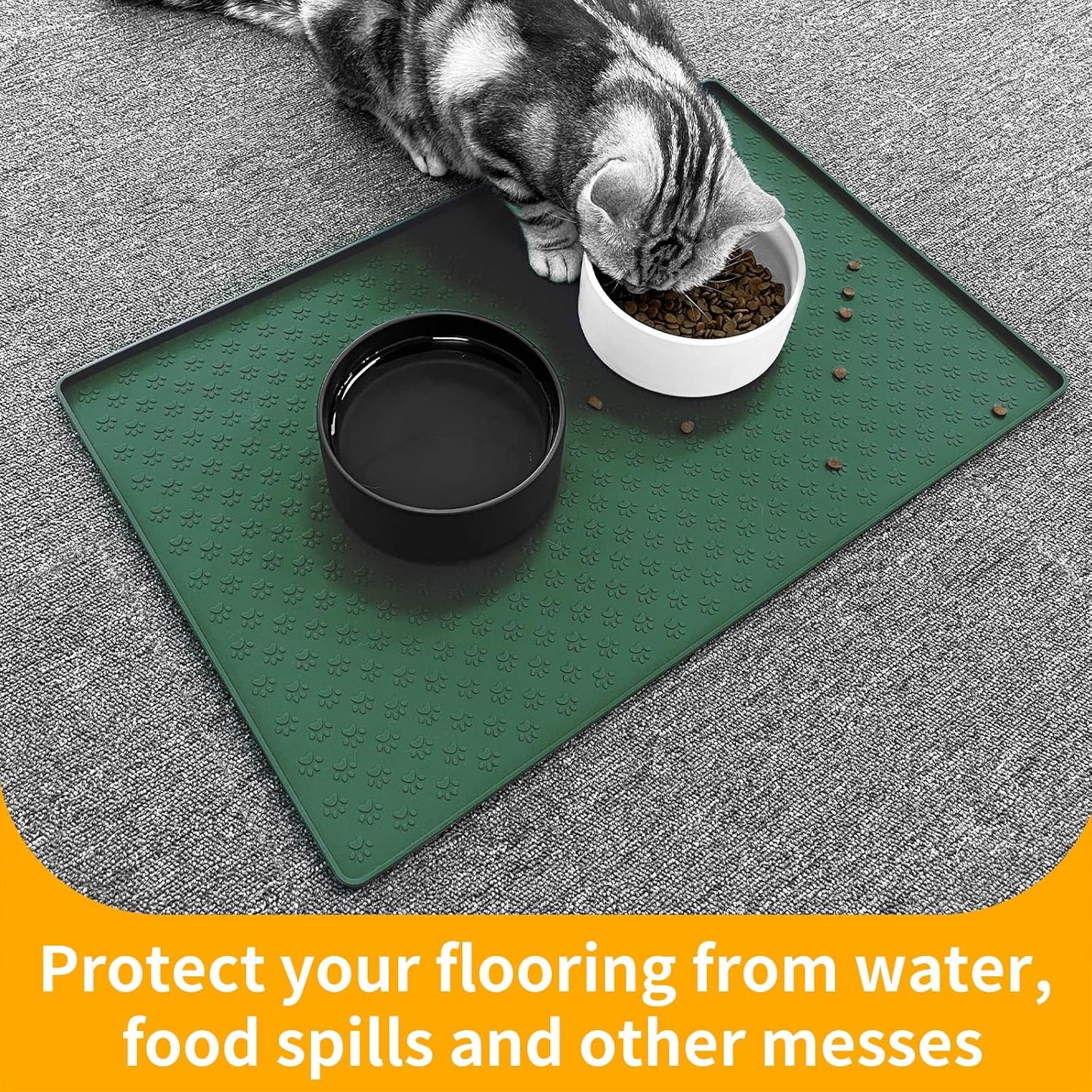 Ptlom Tovaglietta per animali domestici per cani e gatti, in silicone impermeabile, per cibo e acqua, tappetino per cani di taglia piccola, media e grande, impedisce che i residui si rovesciino sul