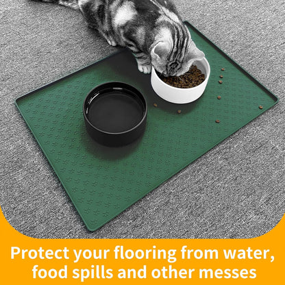 Ptlom Tovaglietta per animali domestici per cani e gatti, in silicone impermeabile, per cibo e acqua, tappetino per cani di taglia piccola, media e grande, impedisce che i residui si rovesciino sul