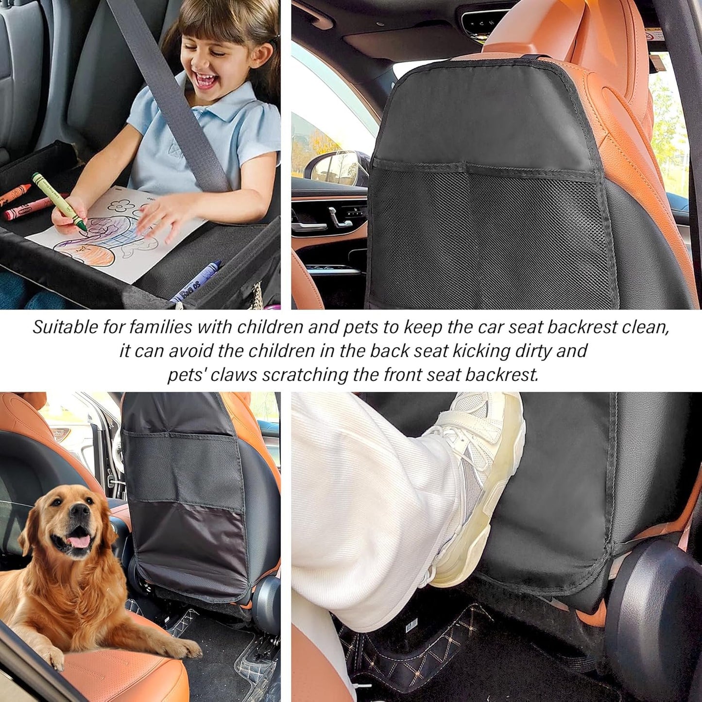 2PCS Car Seat Protector for Baby Carseat,Waterproof Kick Mats Back Seat Cover for Kids,Universal Car Back Seat Organizer Car Accessories Interior for Most Cars Trucks SUVs(Lanyard mounting)
