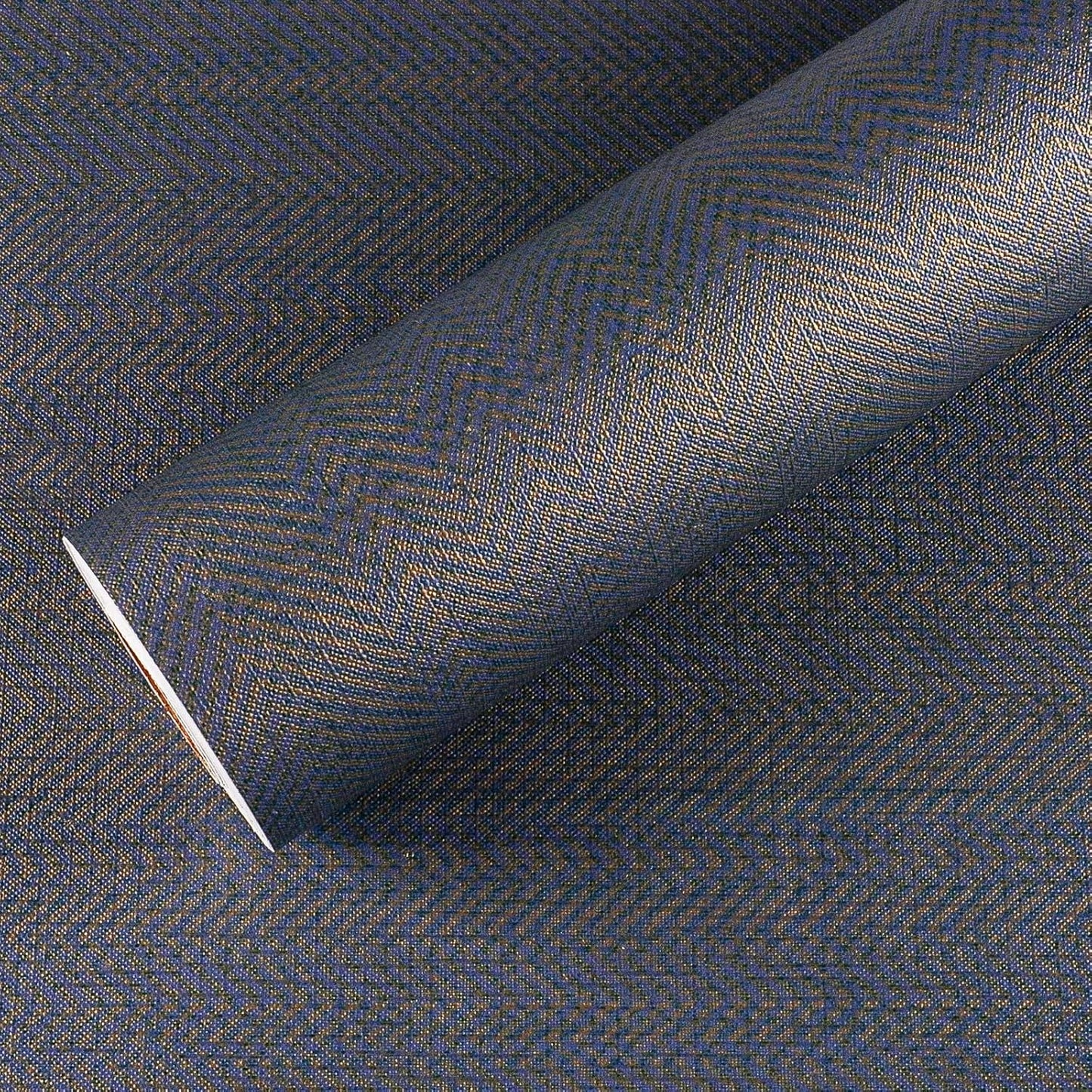 VEELIKE Blue and Gold Grass Sheet Adhesive Paper Vintage Blue Fabric Wallpaper Adhesive Film for Furniture Wallpaper Bedroom Furniture Sticker Bango 40 cm x 300 cm