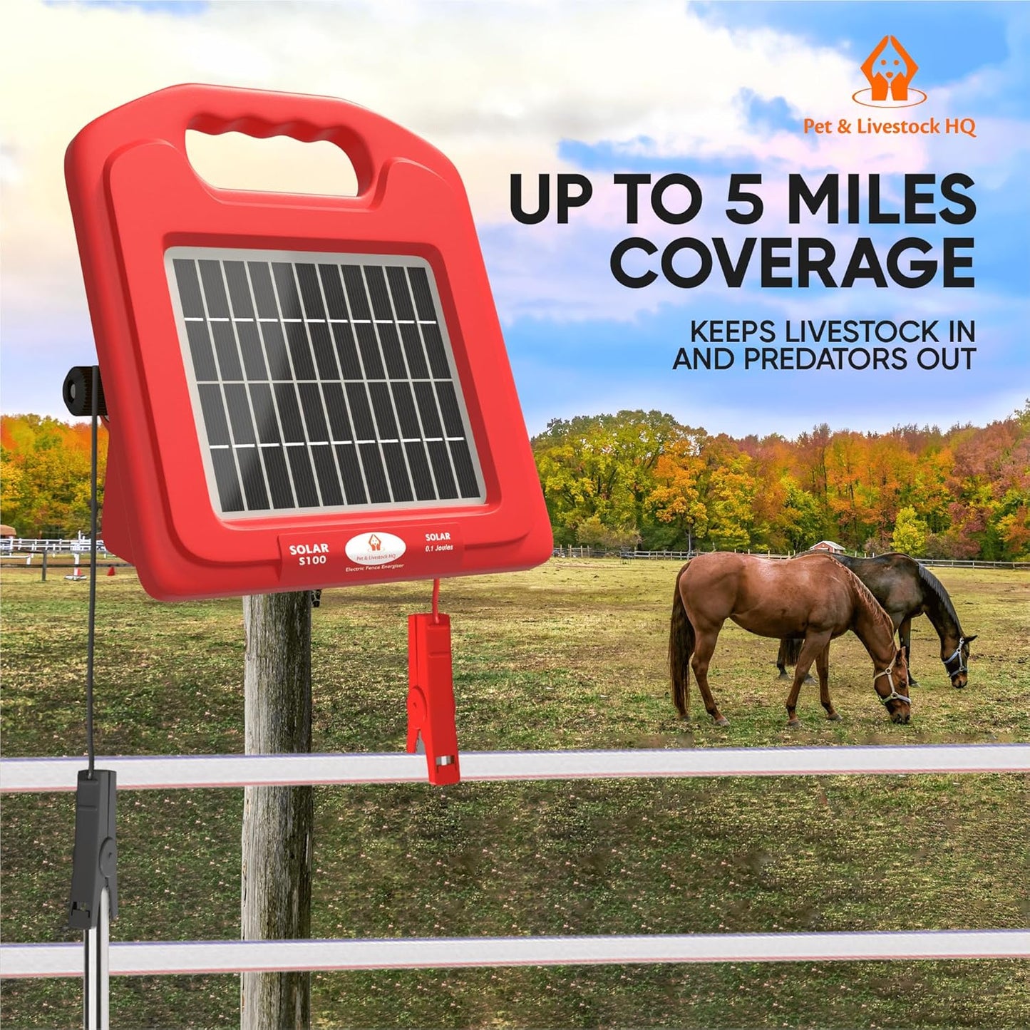 Solar Powered Fence Charger Energizer Panel, Electric Fence for Livestock Electric Power & Battery Shock Storage for 3 km of Portable Fencing to Protect Livestock, Horses, Cattle, Sheep, Goats, Pet
