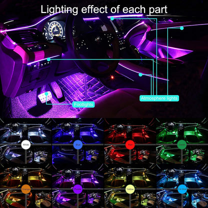 TABEN Ambient Lighting Kit - 6M Fiber Optic 64 Colors Bluetooth APP Control USB Footwell Atmosphere Light DIY 16 Million RGB Multicolor Sound Music Sync Interior Lighting DC 12V