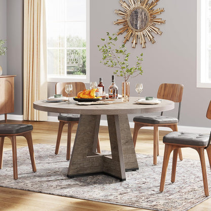 Tribesigns Round Dining Table for 4, 47 Inch Grey Kitchen Table Large Dinner Table Farmhouse Wood Kitchen Dinning Table for Dining Room Kitchen,Living Room (Chairs not Included)