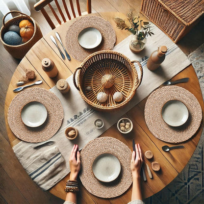 Woven Placemats Set of 12, Round 12" Boho Rattan Natural Hand-Woven Seagrass Placemats, Farmhouse Weave Place Mats, Rustic Braided Wicker Table Mats for Dining Table, Home, Wedding