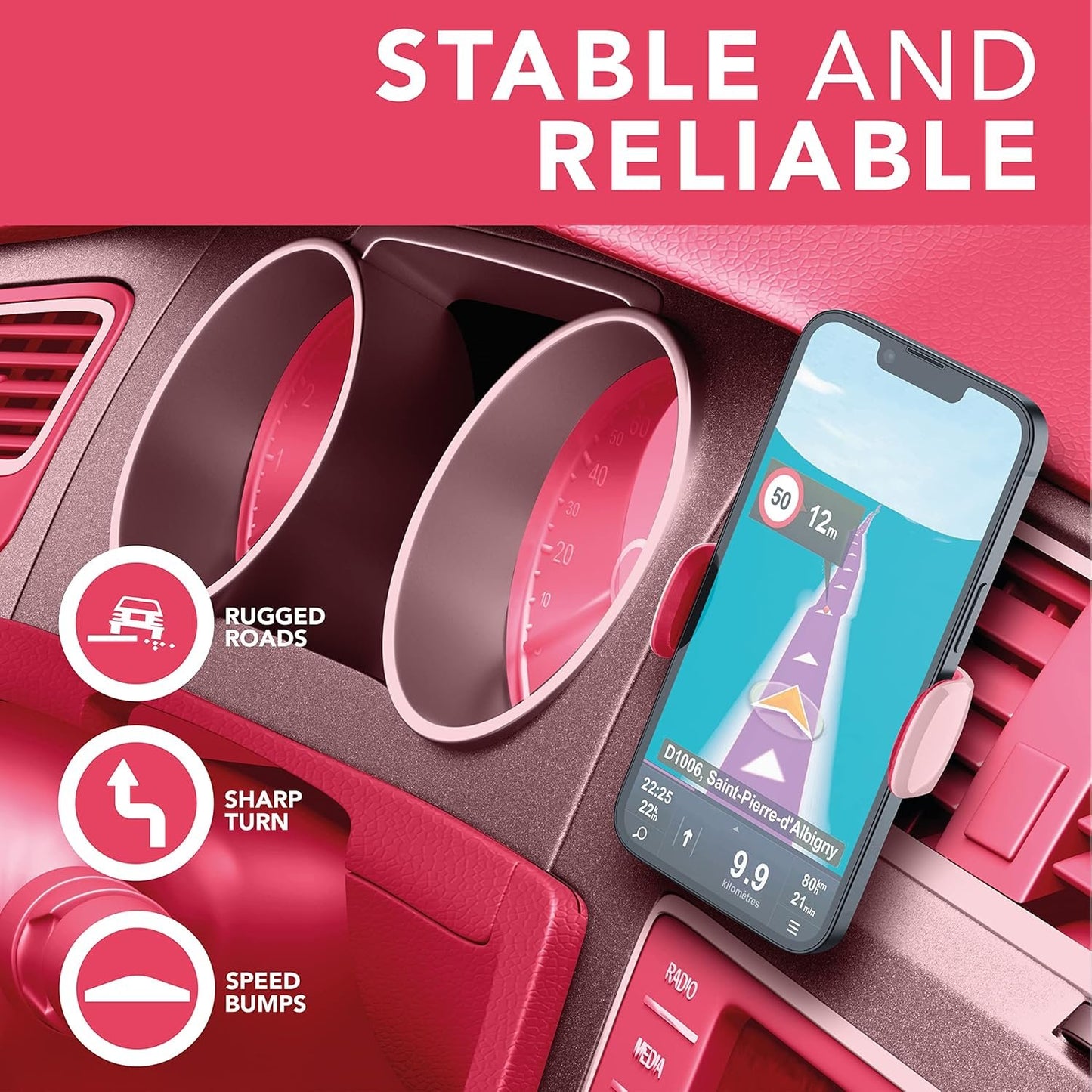 cellularline | Car Holder - Universal | Smartphone Car Mount for Air Vent Fins - Universal for All Mobile Phones - 360° Rotation