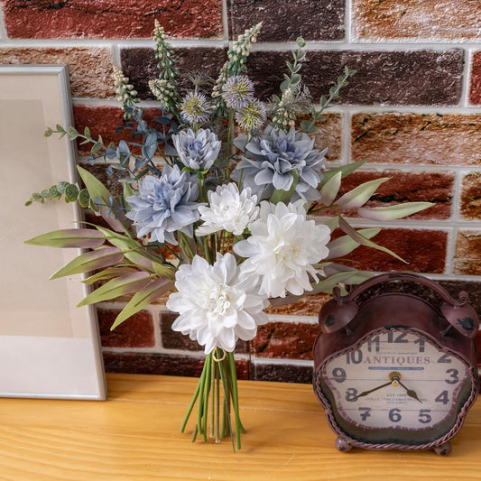 Avoik Artificial Flowers Bouquet Fake Flowers Blue Faux Summer Flowers Bunches Spring Silk Flowers for Wedding Bridesmaid Bunches Party Home Coffee House Office Vase Christmas Decor