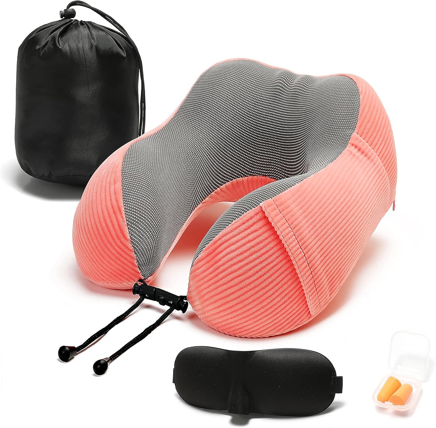 Travel Pillow, Memory Foam Neck Pillow with 360-Degree Head Support Comfortable Airplane Pillow with Storage Bag Lightweight Traveling Pillow for Sleeping, Car, Train, Bus and Home Use (Pink)