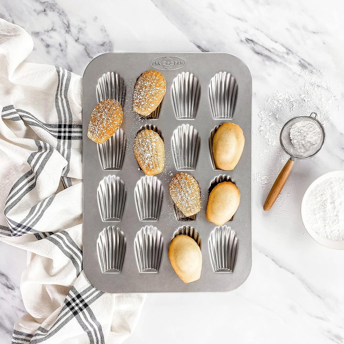 USA Pans Bakeware Madeleine Warp Resistant Nonstick Baking Metallic Pan with 16 Wells
