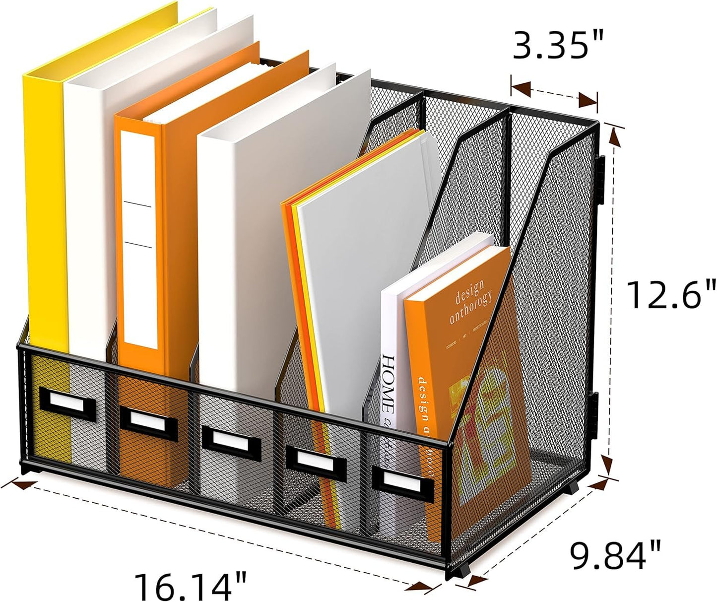 DALTACK Desk Organizers Metal Desk Magazine File Holder with 5 Vertical Compartments Folder Storage for Office Home School Organization, Black