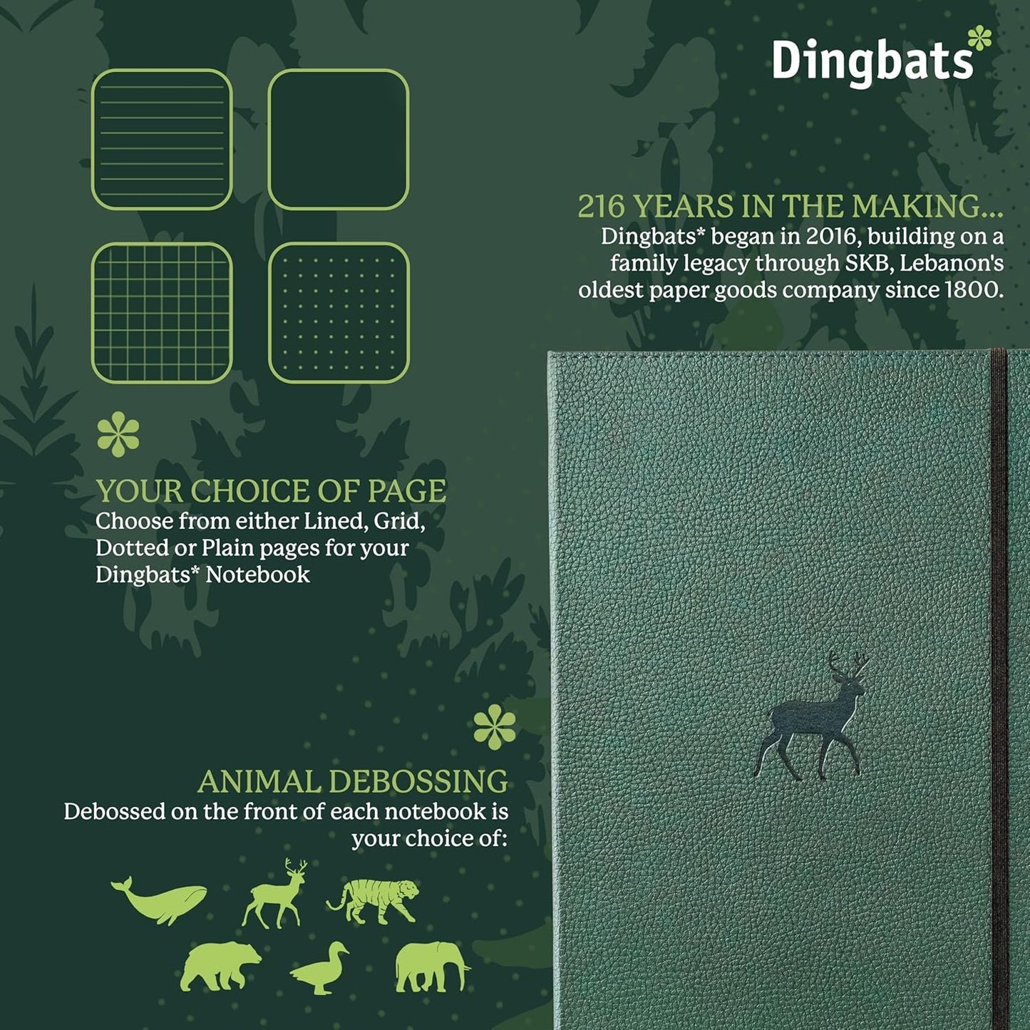 Wildlife A4 Lined Notebook - Extra Large Hardcover PU Leather Journal - for Work, Travel - Pocket, Elastic Closure, Pen Holder, Bookmark