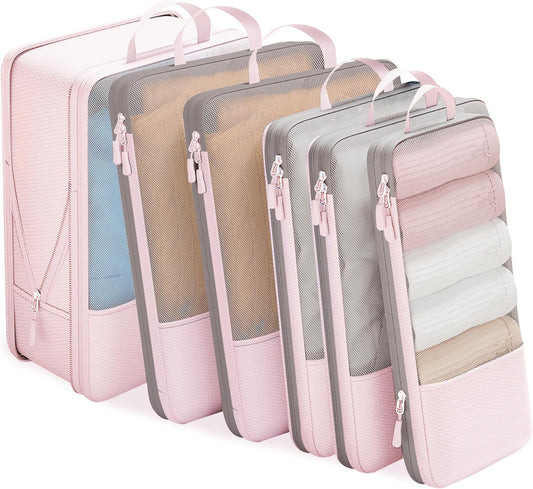 Veki Suitcase Organizer Set of 6 Travel Cubes, Compression Suitcase Organizer, Ultralight Suitcase, Compression Packing Cubes for Backpacks (Pink,3L+2M+1S)