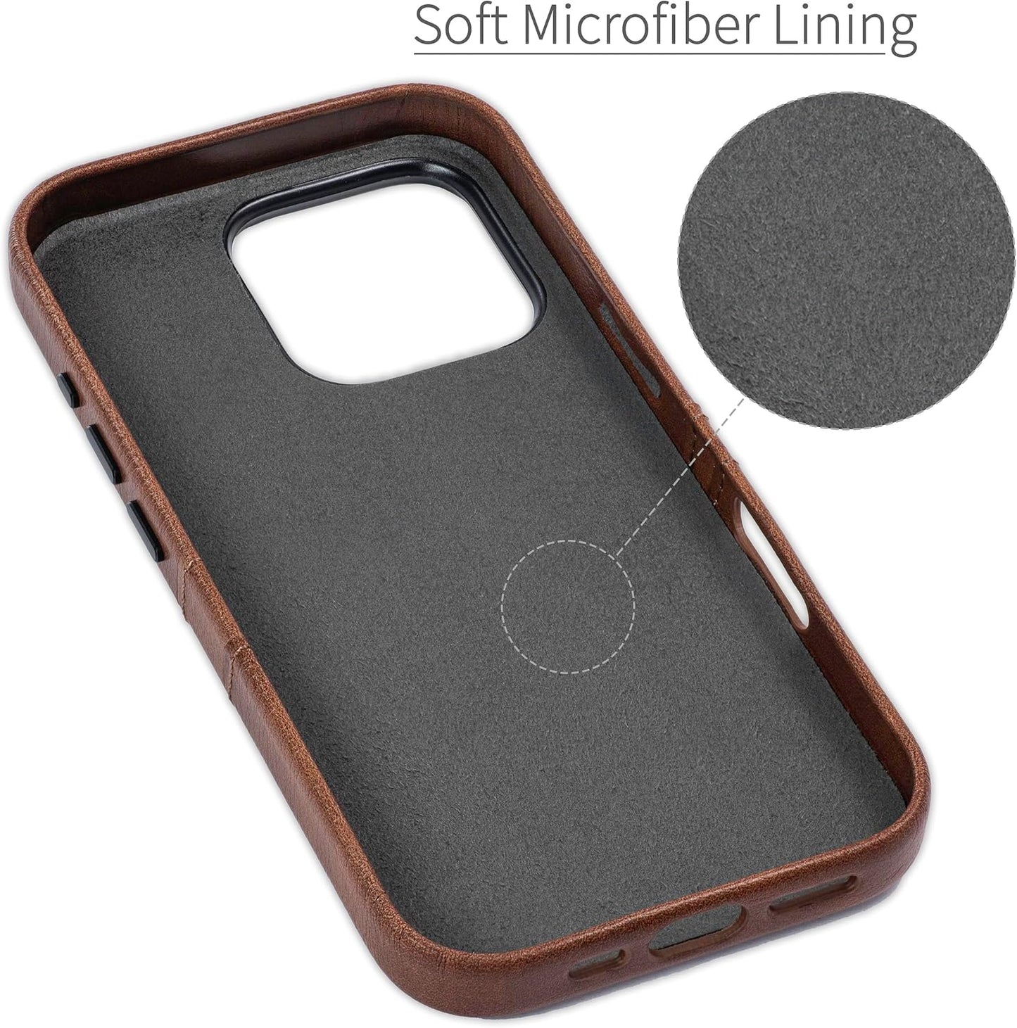 Dockem Card Case for iPhone 16 Pro with Built-in Metal Plate for Magnetic Mounting & 2 Card Holder Pockets: M2 Exec Premium Synthetic Leather Wallet Case (Brown)