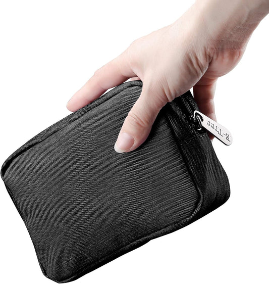 E-Tree 7 inch Canvas Zippered Small Bag, Mini Travel Makeup Carrying Case, Cosmetic Bag, Portable Electronics Accessories Organizer, Tiny Coin Purse Wallet, Little Pouch for Little Items, Black