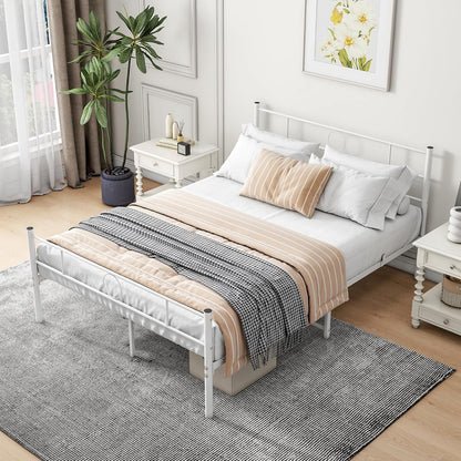 VECOCHO Full Size Metal Bed Frame with Headboard/Double Platform Bed Frame No Box Spring,Strong Steel Slat Support/Full Mattress Foundation Bed/Easy Assembly/Noise Free/White