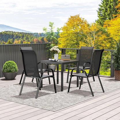 Outsunny 29" Aluminum Outdoor Dining Table for 4, Patio Table with Wood Grain Table Top, for Garden, Lawn, Balcony, Deck, Black
