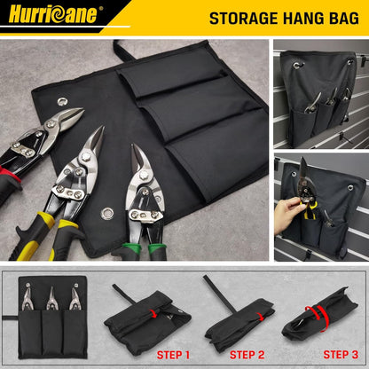 HURRICANE 3 pc Aviation Tin Snips Set, Metal Cutter Shear for Cut Sheet Metal, Chrome Vanadium Steel, Straight Left and Right, Ergonomical TyreGrip Handle with Hang Hole and Safety Latch