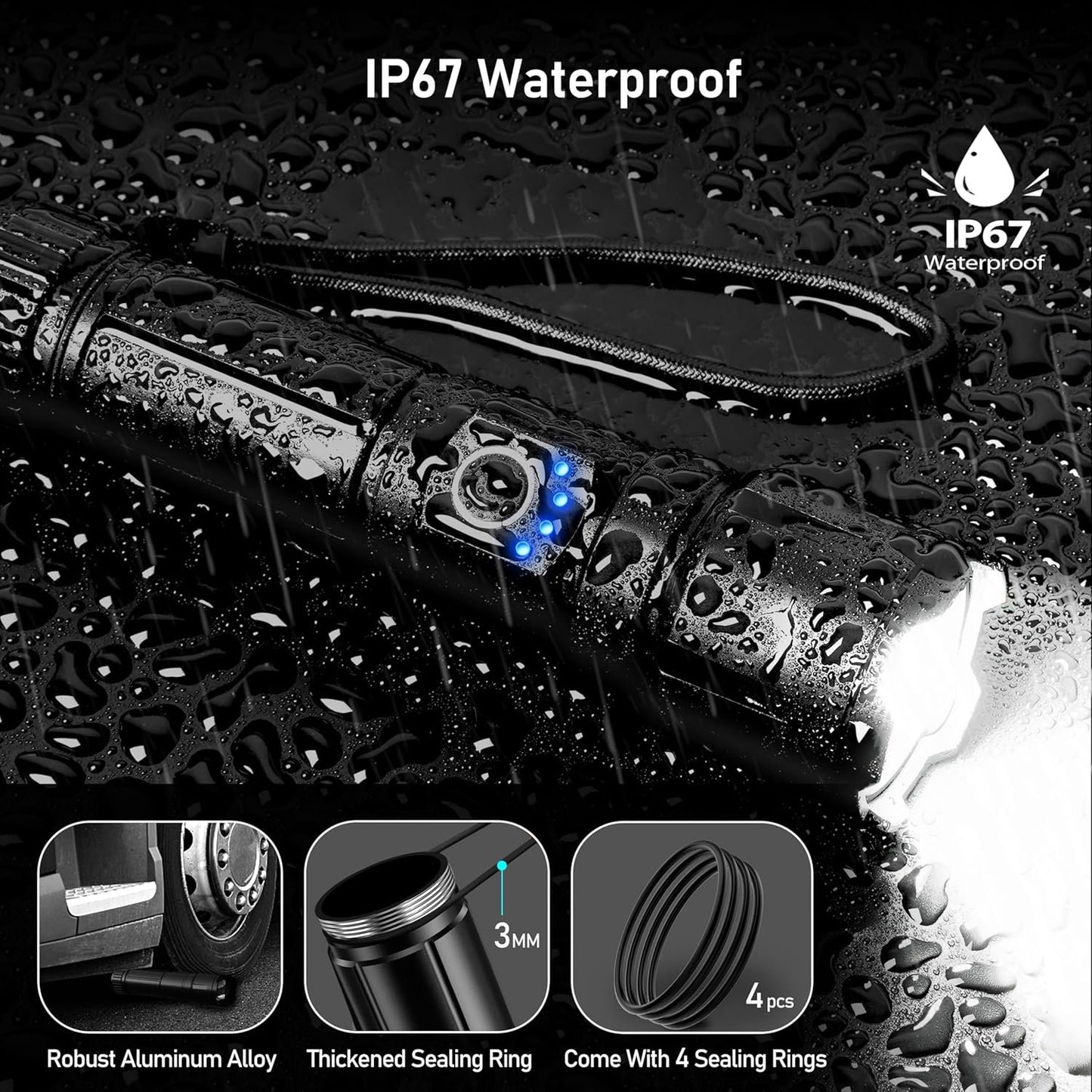 Blukar Flashlight Rechargeable, High Lumens 500000L Super Bright LED Flashlights - Zoomable, 5 Light Modes, IP67 Waterproof, Powerful Long Lasting Handheld Flash Light for Emergencies, Camping, Hiking