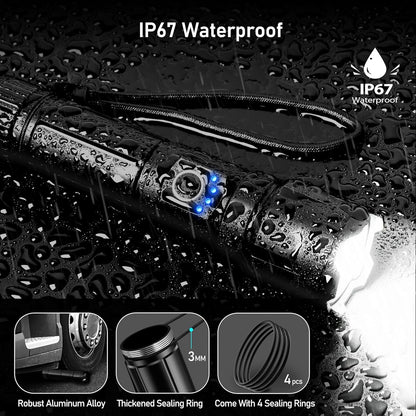 Blukar Flashlight Rechargeable, High Lumens 500000L Super Bright LED Flashlights - Zoomable, 5 Light Modes, IP67 Waterproof, Powerful Long Lasting Handheld Flash Light for Emergencies, Camping, Hiking