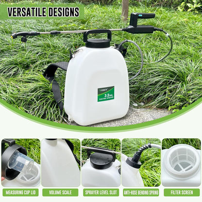 Battery Powered Sprayer 3.2 Gallon, VAXMAY Backpack Sprayer with 5 Mist Nozzles, Electric Garden Sprayer with USB Rechargeable Handle 32" Retractable Wand Portable Weed Sprayer for Lawn, Garden, Yard