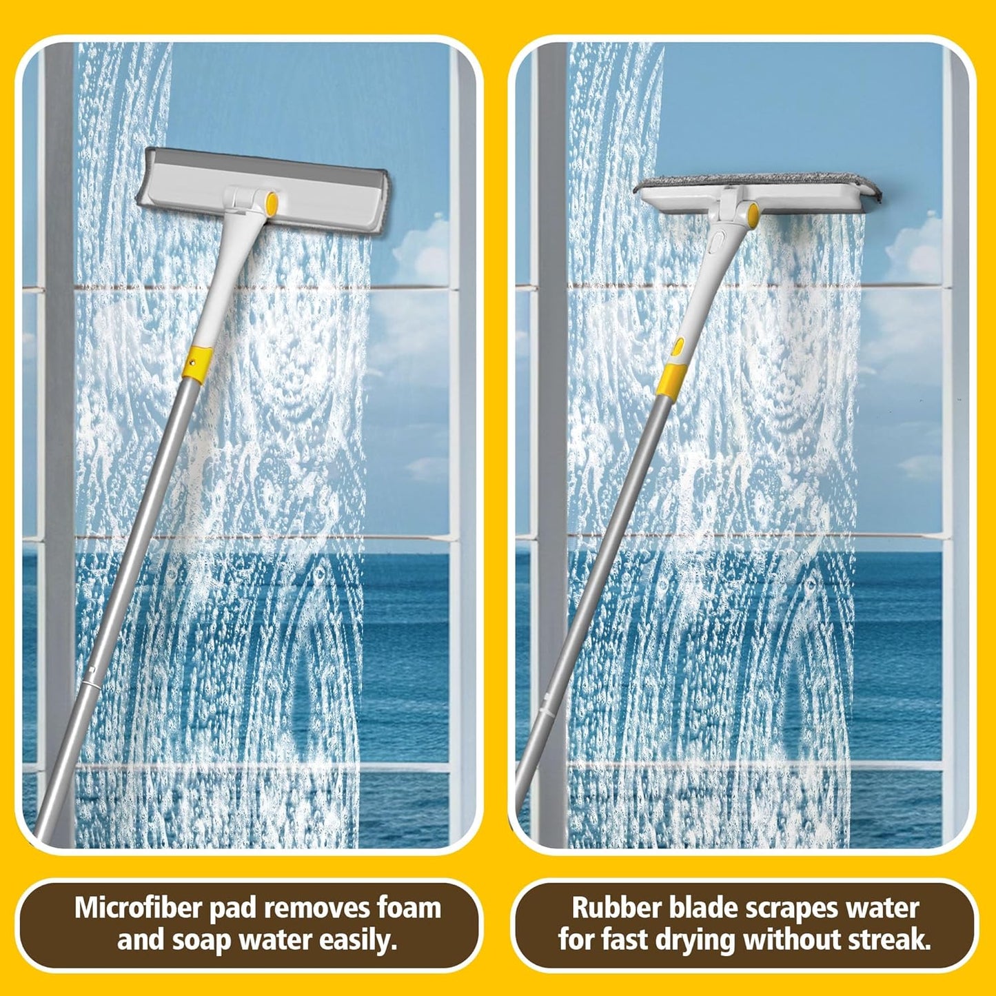 JEHONN Window Cleaning Equipment with 126 cm Telescopic Handle, Extendable Professional Windshield Cleaner Kit, Scraper and Microfiber Pad Combo for Glass Wall Car Home Kitchen