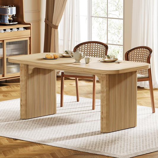 Tribesigns Farmhouse Dining Table for 4-6 People, 62-Inch Modern Kitchen Table with Double Robust Pedestal, Long Rectangular Wooden Dinner Table for Dining Room, Natural (Only Table)