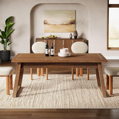 Tribesigns 55'' Dining Table with Storage Drawer, Rectangular Dinner Kitchen Table with Solid Wood Legs for 4-6 People, Mid-Century Modern Desk for Dining Room, Walnut Brown