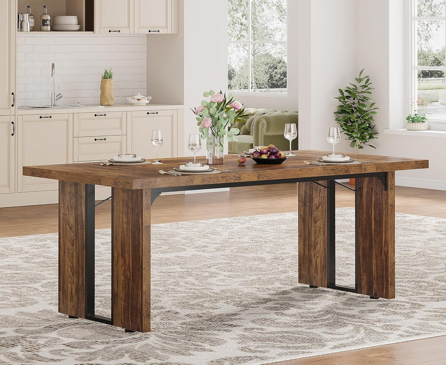 Tribesigns 71" Large Dining Table for 6 to 8 People, Rustic Farmhouse Style Dinner Table, Rectangular Dining Table for Kitchen, Dining Room & Living Room