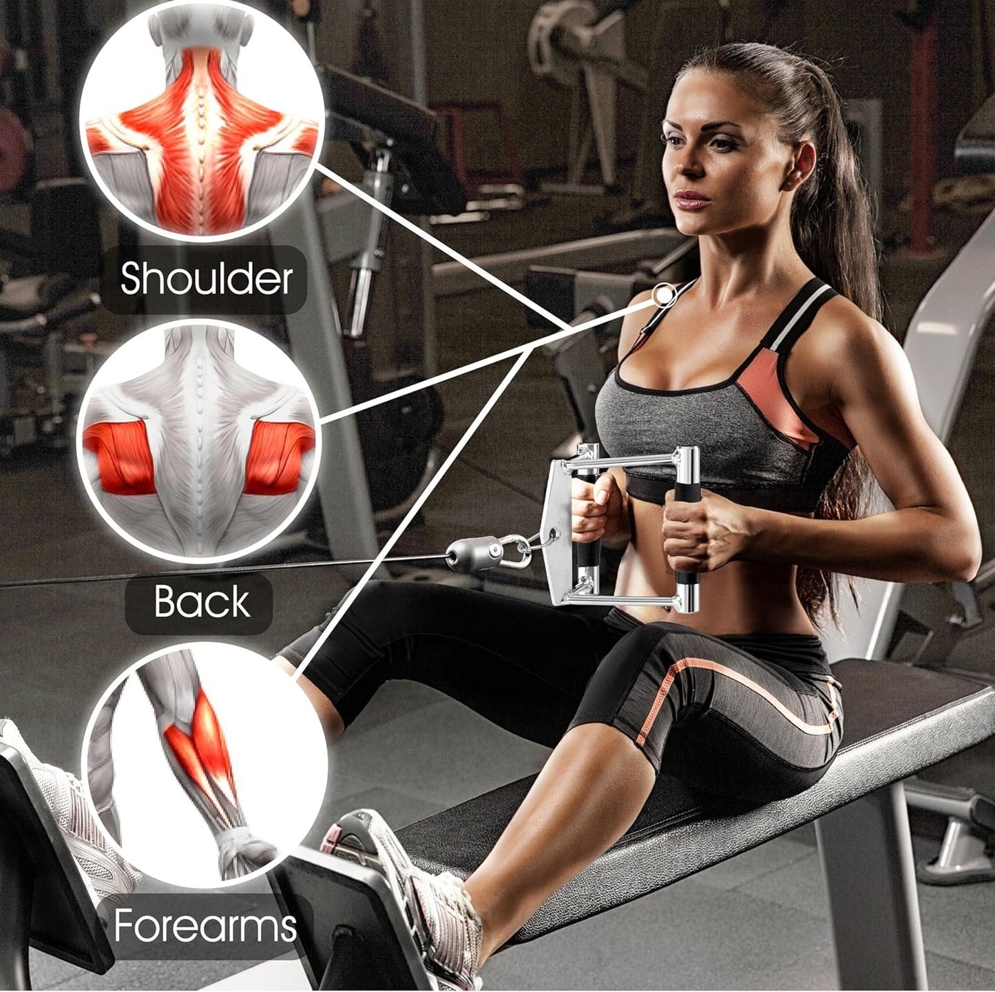 Yes4All Triceps Pull Down Attachment, Cable Machine Accessories for Home Gym, LAT Pull Down Attachment Weight Fitness, Cable Machine Attachment Set - Triceps Rope, LAT Pull Down Bar, V-Bar, Double D