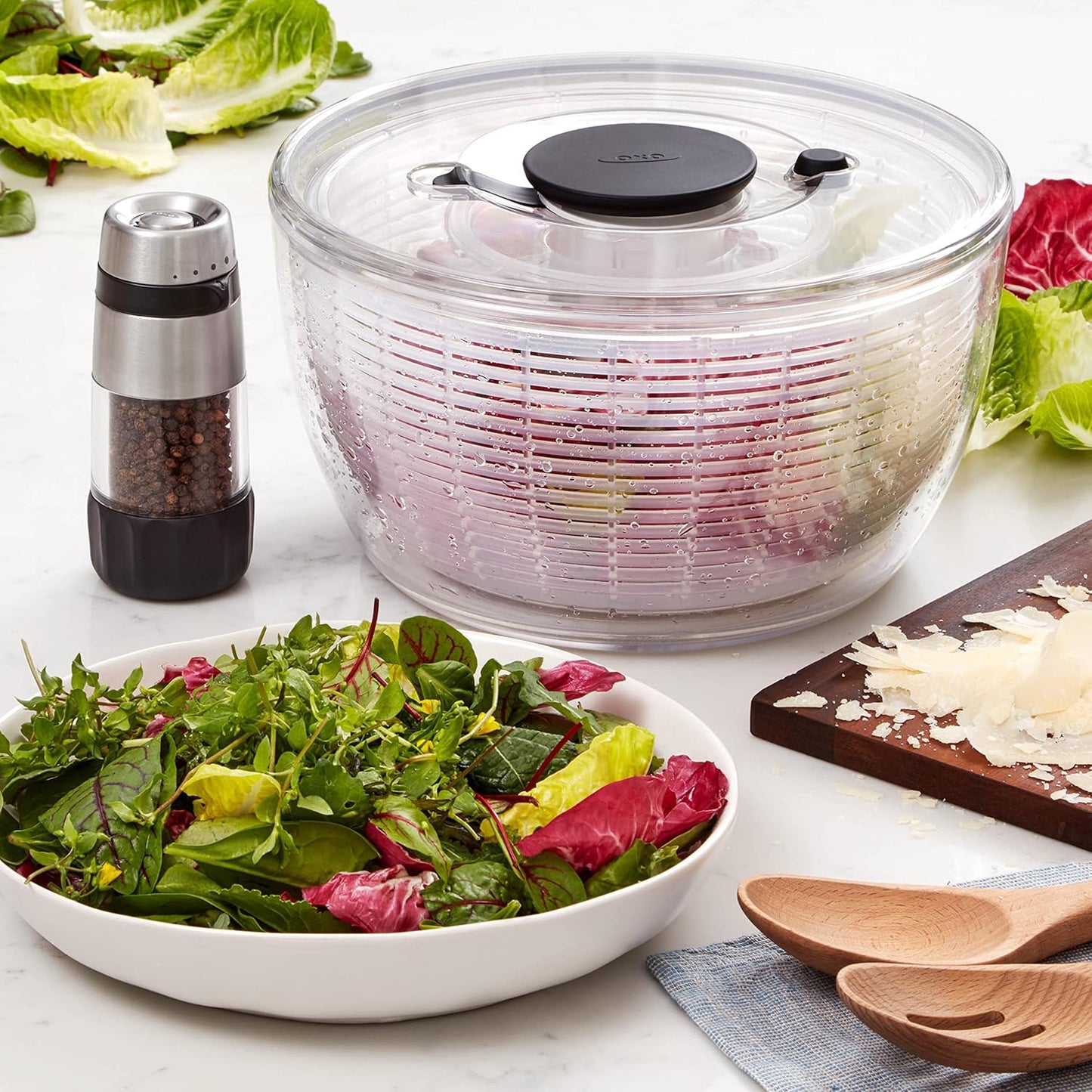 OXO Good Grips Salad Spinner, 4.0 Litre, Clear, Large