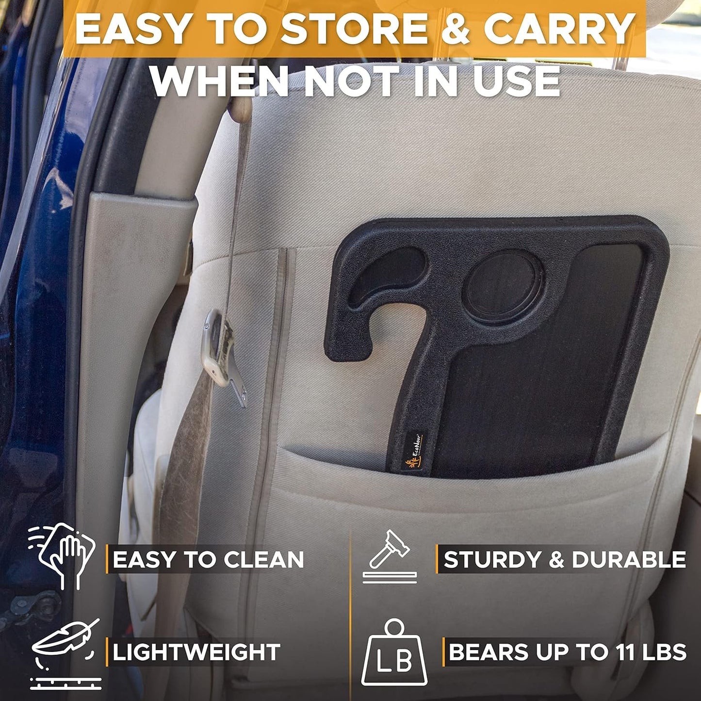 EcoNour 2 in 1 Car Steering Wheel Desk | Steering Wheel Tray for Laptop Car Mount with Pen Holder | Food Tray for Eating with Drinks Holder | Multipurpose Travel Accessories