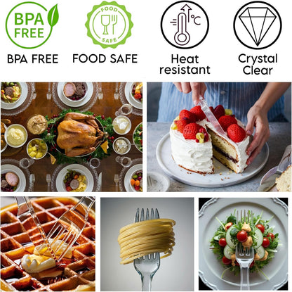 Extra Large 6.4-Inch 120 Count Heavy Duty Clear Plastic Silverware, 40 Forks, 40 Spoons, 40 Knives, Heat Resistant, Plastic Cutlery Set, Disposable Silverware, Spoon Fork Knife, Plastic Utensils Set