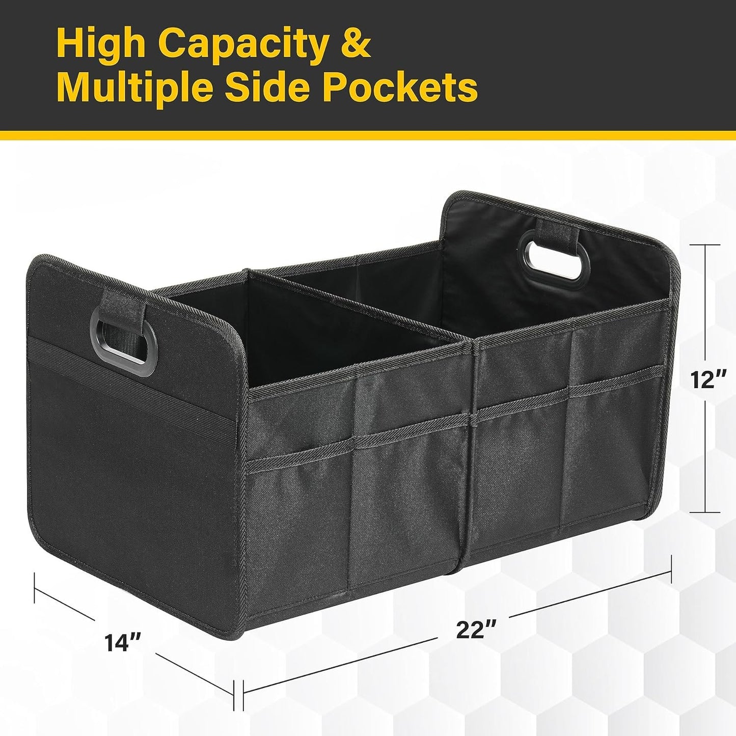 YSSOA Trunk Organizer for Car/SUV/Truck, Collapsible 2 Compartment Automotive Storage Box, 600D Waterproof Oxford Polyester 50L Travel Accessories, Anti-slip & Leak-proof, Black New