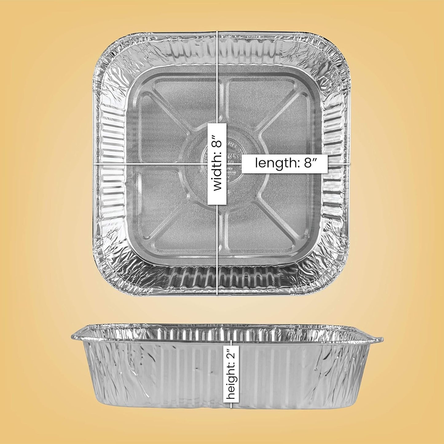 PLASTICPRO Disposable 8'' X 8'' X 2'' Inch Square Aluminum Tin Foil Baking Pans Bakeware - Cookware Perfect for Baking Cakes, Breads, Brownies, Bread, Meatloaf, Lasagna, Pack of 10