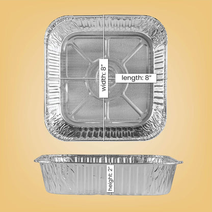 PLASTICPRO Disposable 8'' X 8'' X 2'' Inch Square Aluminum Tin Foil Baking Pans Bakeware - Cookware Perfect for Baking Cakes, Breads, Brownies, Bread, Meatloaf, Lasagna, Pack of 10
