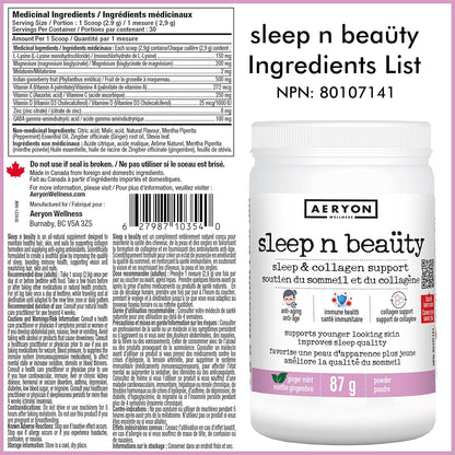 Sleep n Beaüty by Aeryon Wellness - Natural Sleep Aid - Supports Immunity & Collagen Formation - Naturally Calm Mind & Body for Restful Sleep - Natural Sleep Vitamin (Ginger Mint Flavour, 30 servings)