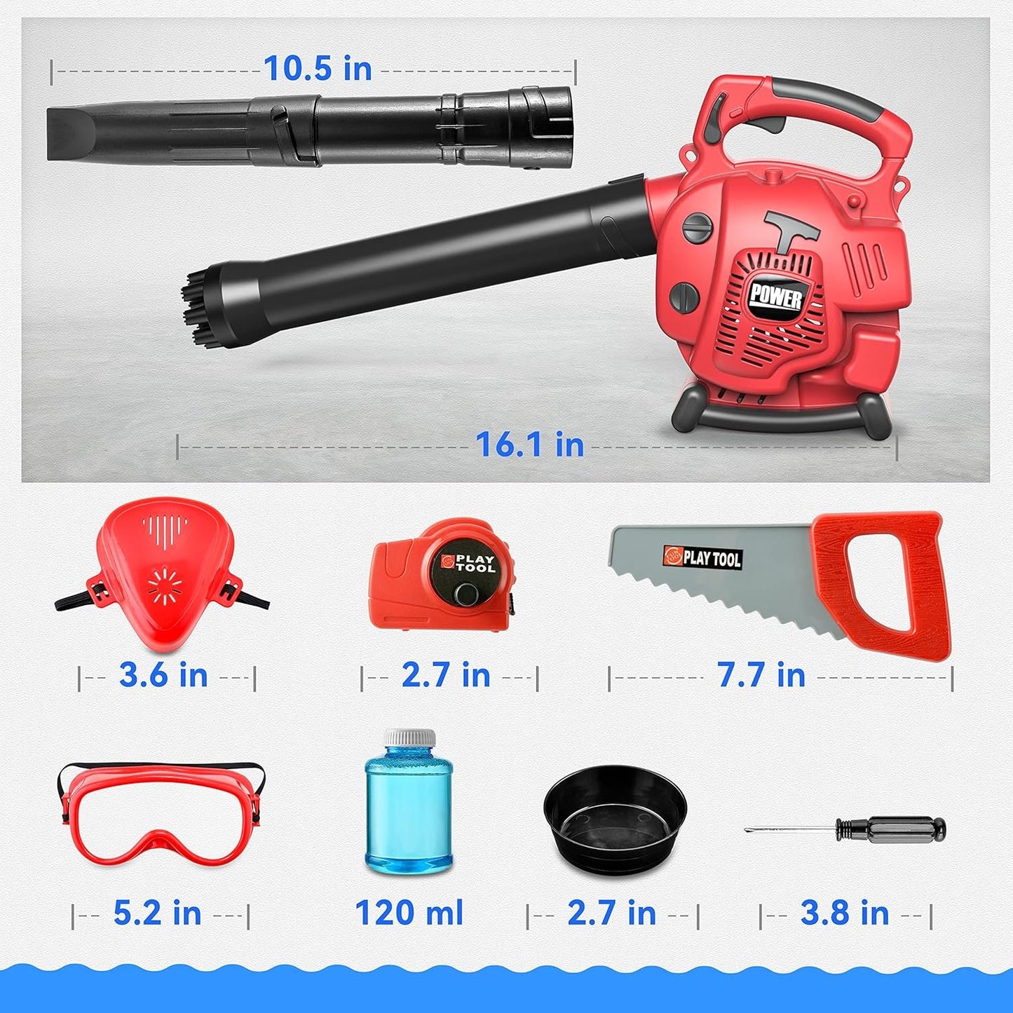 Bubble Leaf Blower - Toy Choi's Pretend Play Series 2 In 1 Kids Bubble Gun with Gardening Tool Set, Toy Leaf Blower Kit Outdoor Play Toys, Bubble Machine Gardening Kids Tool Set for Boys Girls Age 3 4 5+