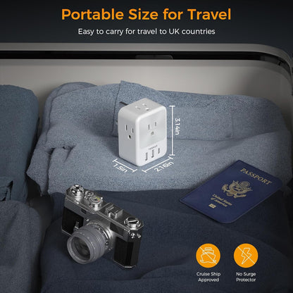 UK Plug Adapter, TESSAN Canada to UK Power Adapter with 4 Outlets 3 USB (1 USB C Port), Type G Travel Plug for England British Ireland Scotland Dubai, 2 Pack