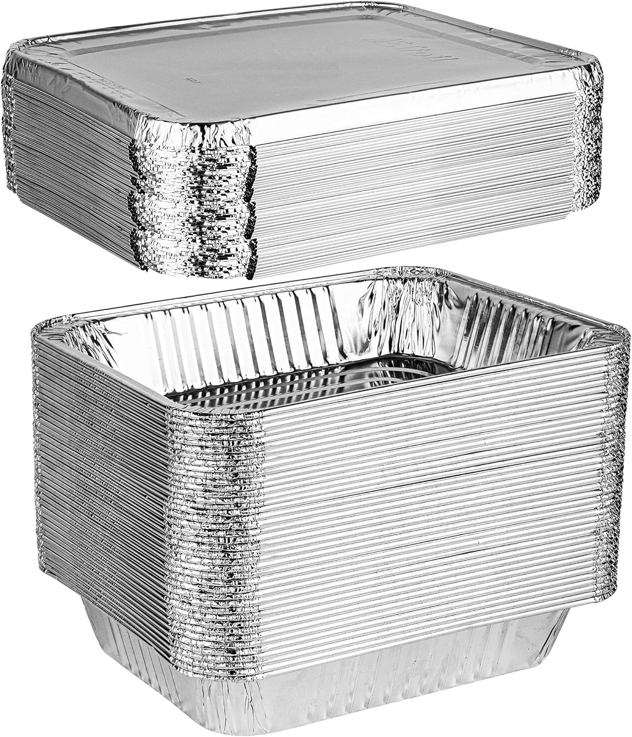 PLASTICPRO Disposable 9 x 13 Aluminum Foil Pans With Lids Half Size Deep Steam Table Bakeware - Cookware Perfect for Baking Cakes, Bread, Meatloaf, Lasagna Pack of 50 Pans & 50 Lids