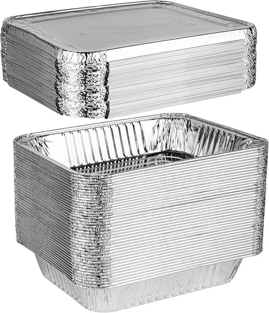 PLASTICPRO Disposable 9 x 13 Aluminum Foil Pans With Lids Half Size Deep Steam Table Bakeware - Cookware Perfect for Baking Cakes, Bread, Meatloaf, Lasagna Pack of 50 Pans & 50 Lids