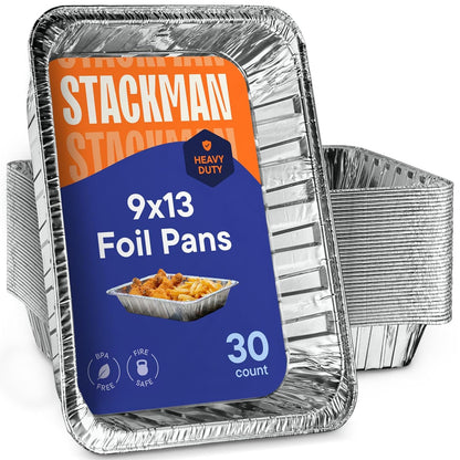 Aluminum Pans 9x13 Disposable Foil Pans [30-Pack] Heavy-Duty Baking Pans, Half-Size Deep Steam Table Pans - Tin Foil Pans Great for Cooking, Baking, Heating, Storing, Food Prepping by Stack Man