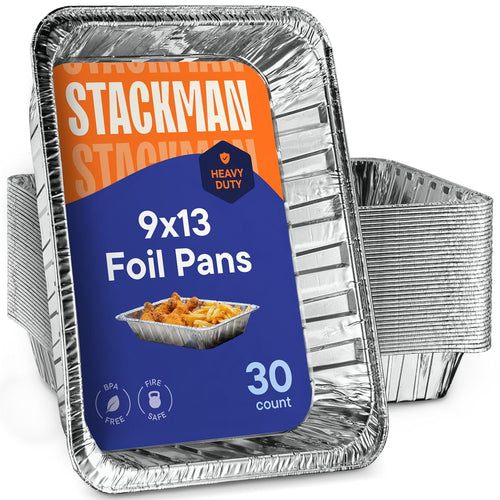 Aluminum Pans 9x13 Disposable Foil Pans [30-Pack] Heavy-Duty Baking Pans, Half-Size Deep Steam Table Pans - Tin Foil Pans Great for Cooking, Baking, Heating, Storing, Food Prepping by Stack Man