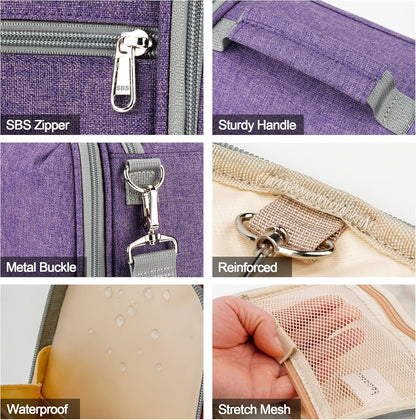 COOSKY Extra Large Hanging Travel Toiletry Bag for Women and Men, Hygiene Bag, Bathroom and Shower Organizer Kit with Elastic Band Holders for Toiletries, Cosmetics, Makeup, Brushes, Purple, Extra Large