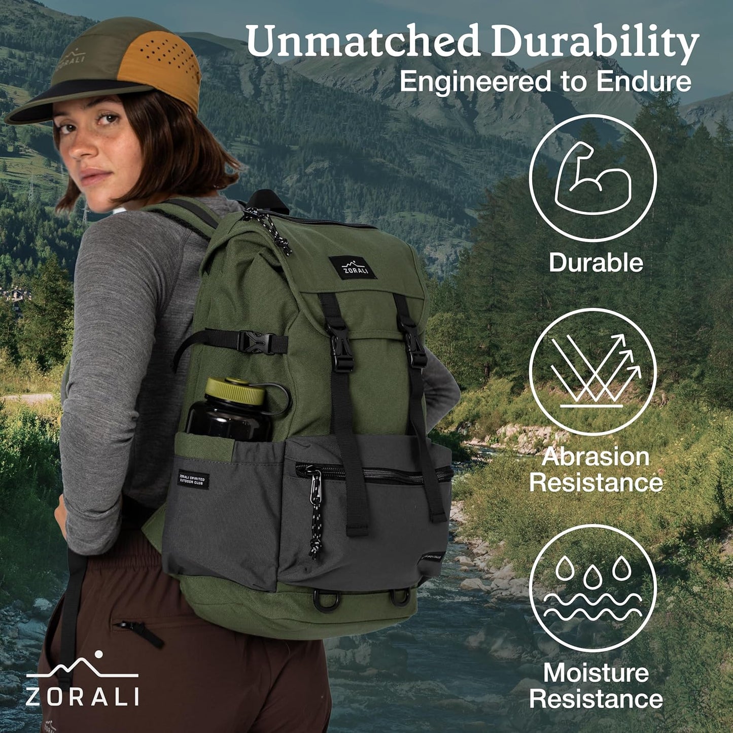 ZORALI Escapade Travel Backpack 30L – Durable Carry On Backpack for Men & Women, Sustainably Designed Hiking Backpack, Waterproof Outdoor Sports Rucksack & Casual Daypack – Travel Essentials
