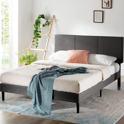 Zinus Bed Frame Queen Size CAMBRIL Fabric Grey / Bedroom Furniture/Dark Grey Fabric/Bedroom Furniture, Strong slats