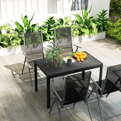 Outsunny 47" Patio Dining Table for 4 Persons, Rectangular Outdoor Table with PE Rattan Wicker Tabletop, Steel Frame for Backyard and Lawn, Black