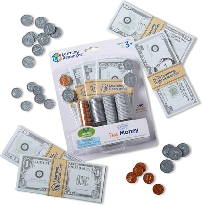 Learning Resources Pretend Play Money - 150 Pieces, Ages 3+ Play Money for Kids, Pretend Money for Kids, Play Money Set, Money and Banking Play Toys, Toddler Learning Toys