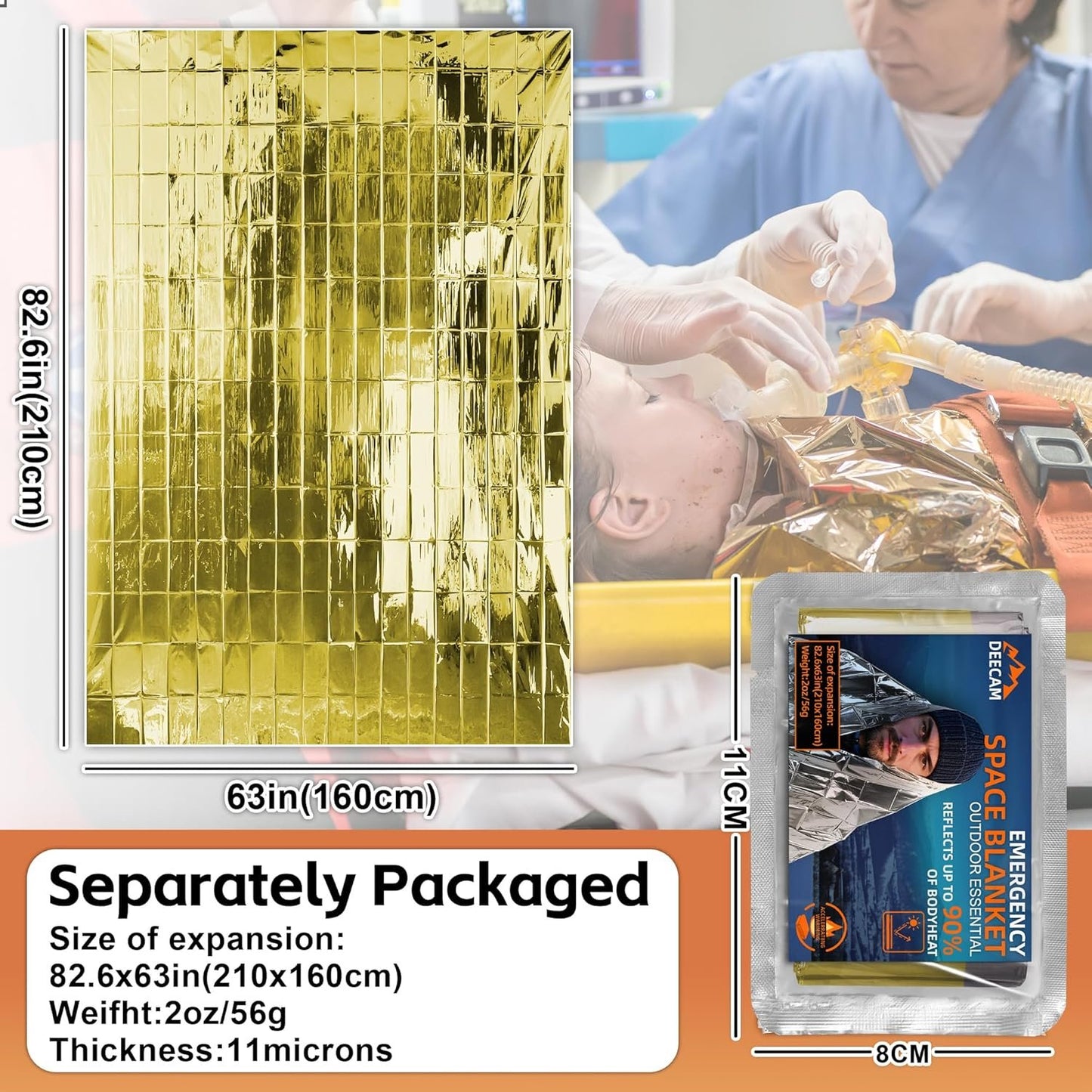Deecam Emergency Space Blankets, Mylar Thermal Survival Blankets Foil Camping Emergency, Silver and Gold Heat Reflective Blanket for Outdoor, First Aid, Hiking, Camping Gear, Travel (6Pack)