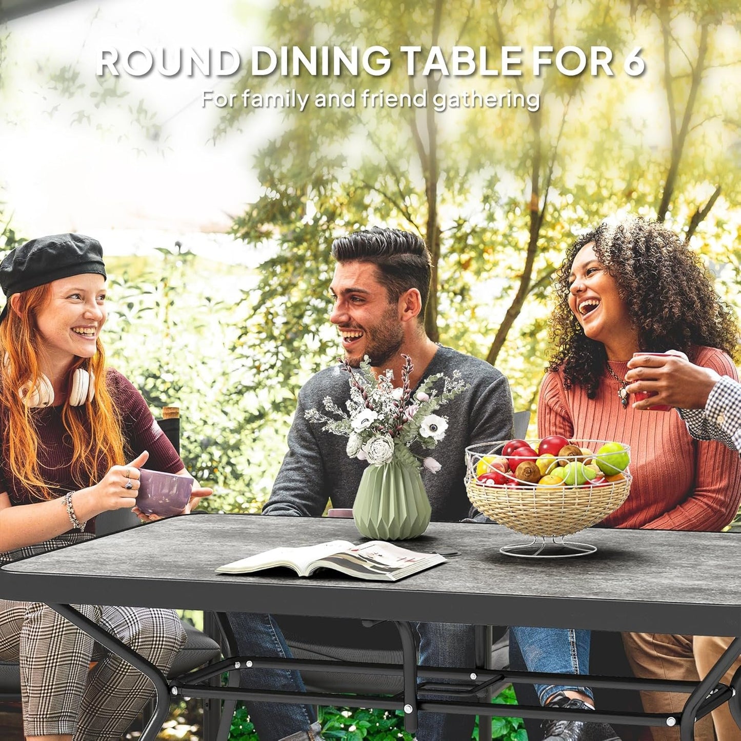 Outsunny 55" x 31.5" x 28" Rectangle Outdoor Dining Table for 6, Patio Table with 1.7" Umbrella Hole, Easy Clean DPC Plastic Tabletop, Steel Frame, for Backyard, Deck, Lawn, Grey